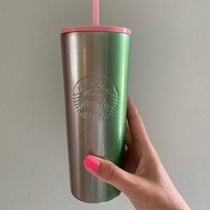 Pink and green multidimensional Starbucks Tumbler